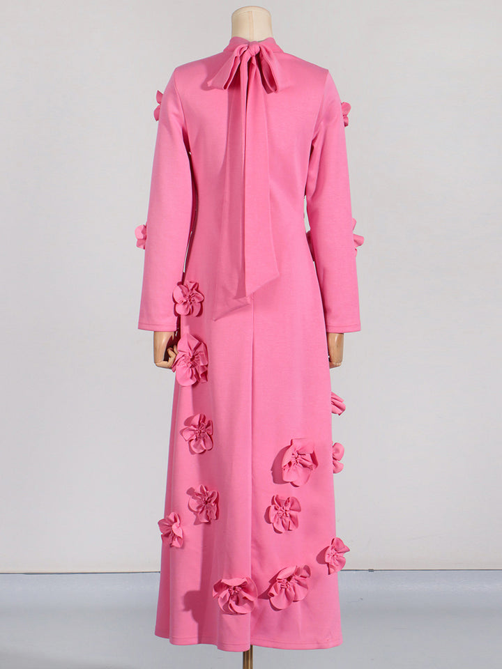 Pink Flower embellished Maxi dress 3D flower collage dress
