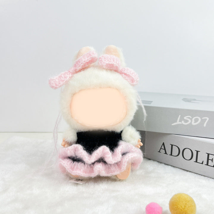 Handmade crochet pink skirt&hairbow for labubu