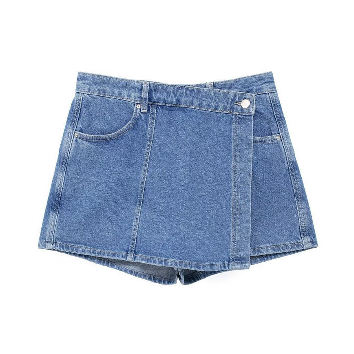 Cropped Denim Shirt&Double Breasted Culottes
