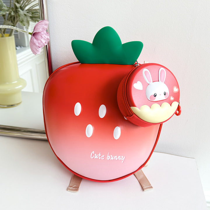 Cute strawberry shape choolbag children's fruit backpack