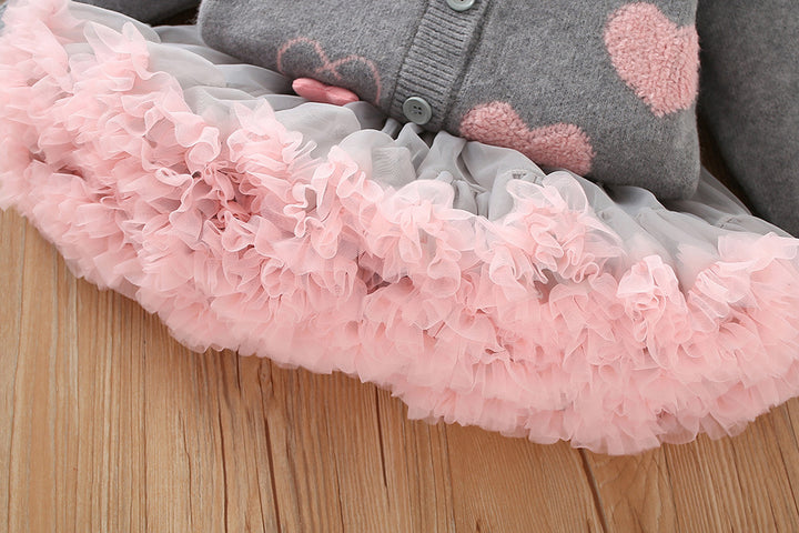 Valentine’s love heart cardigan sweater&tutu skirt 2pcs set