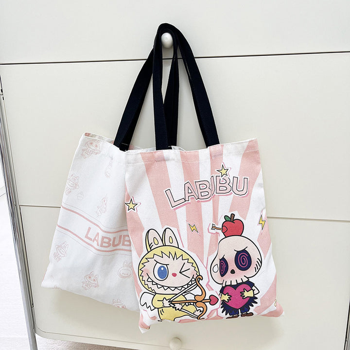 Labubu canvas shoulder bag large capacity tote bag