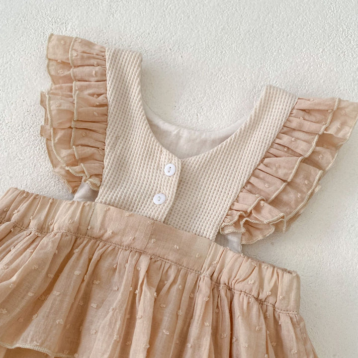 Baby floral embroidery romper with flying sleeves