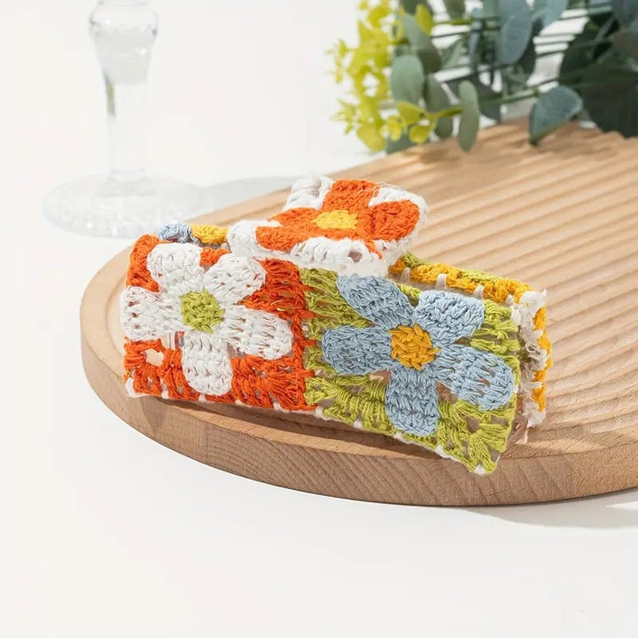 Flower knitted holiday style shark hair clip