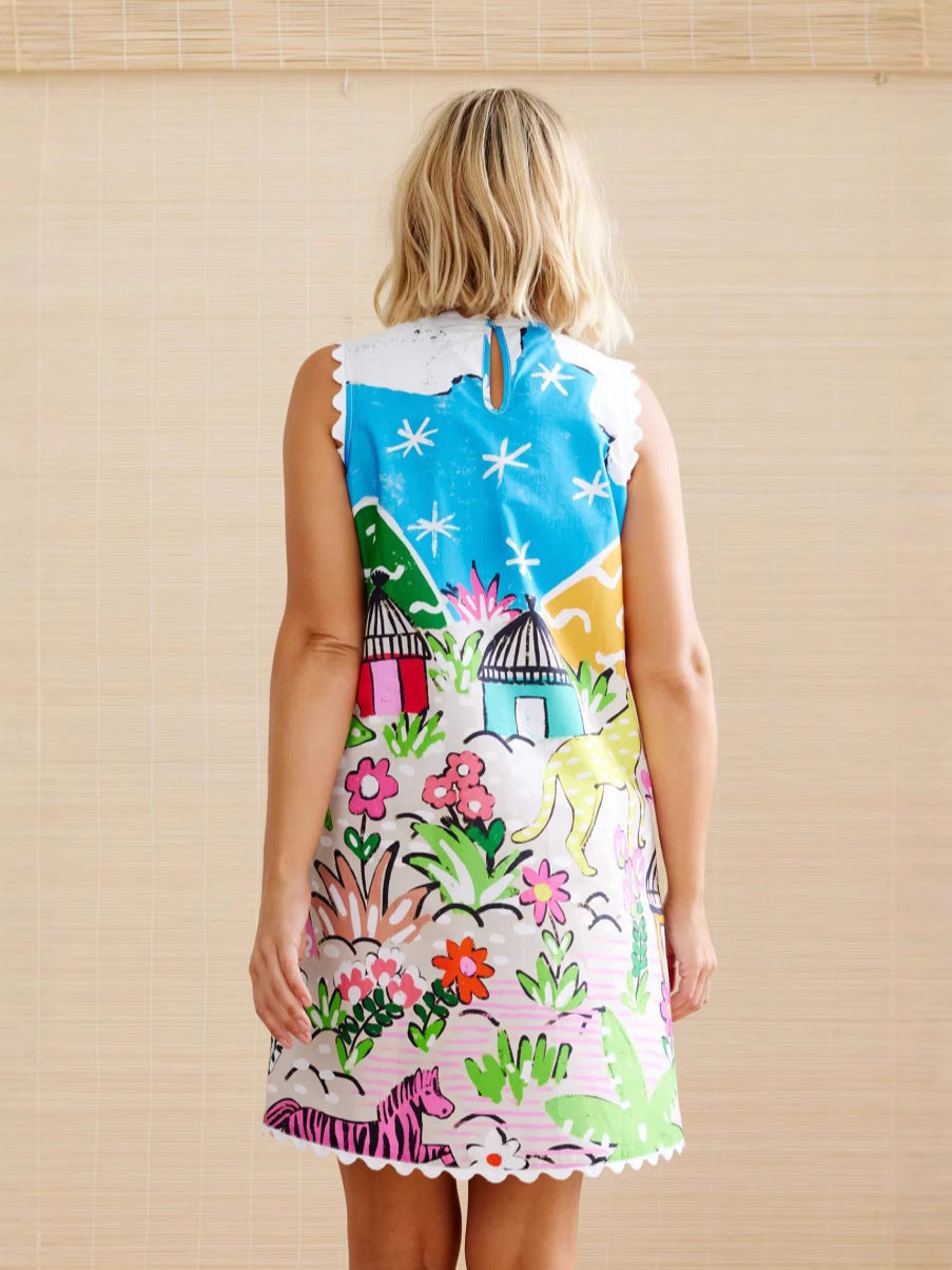Summer Graffiti Print Sleeveless Vest Dress