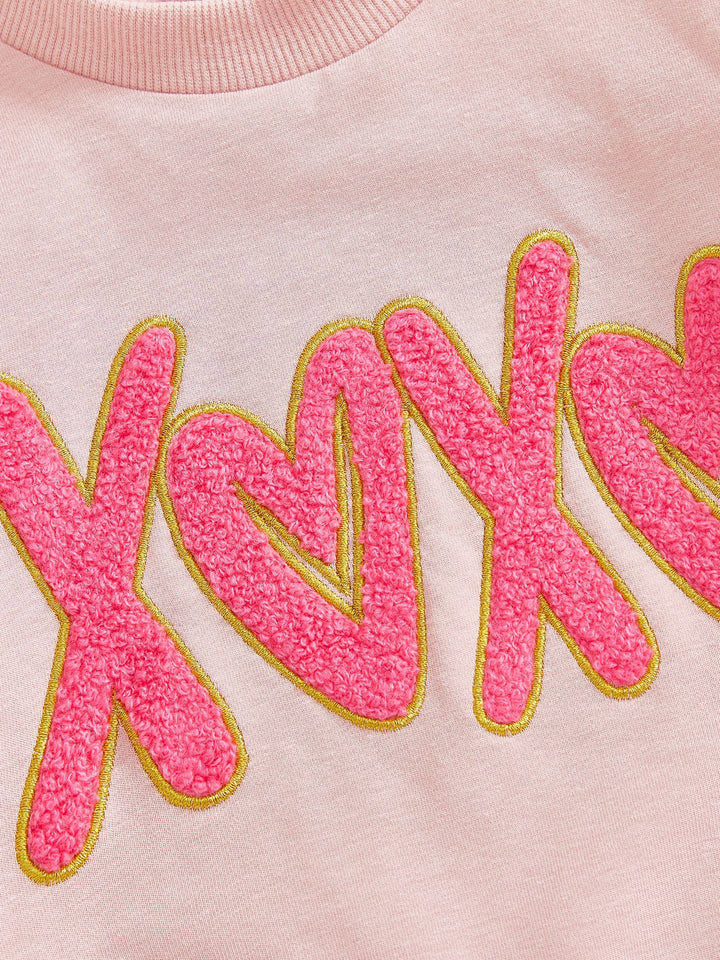 Valentine's xoxo Chenille embroidered sweatshirt pant 2pcs set