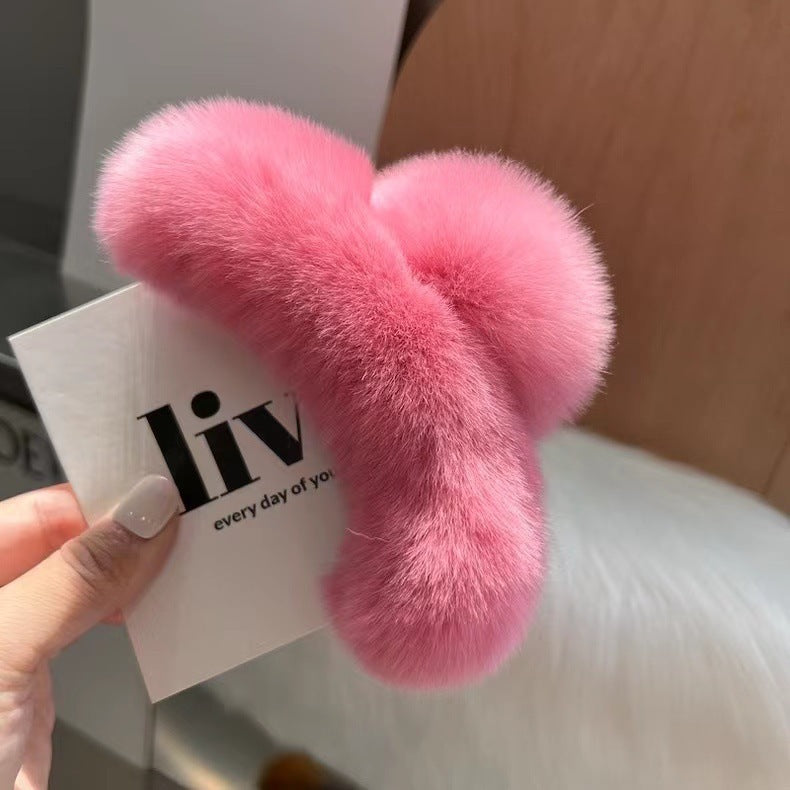 Furry plush hair claw clip for women
