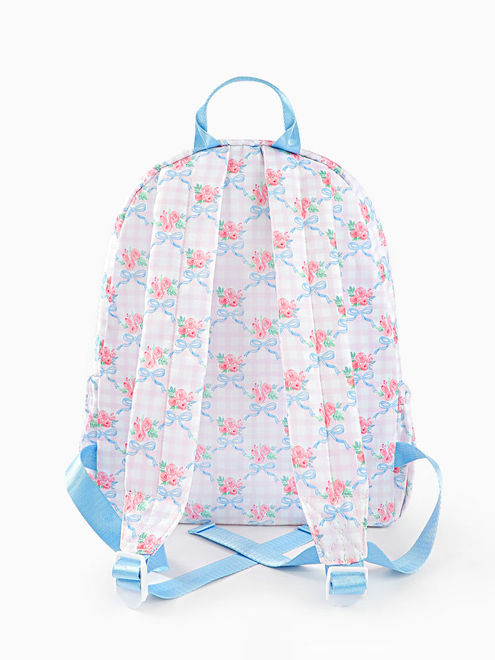 Pink Floral Lightweight Nylon Backpack with Ruffle Decoration
