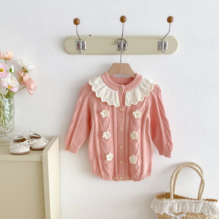 Baby girls crocheted flowers lotus leaf collar knitted romper