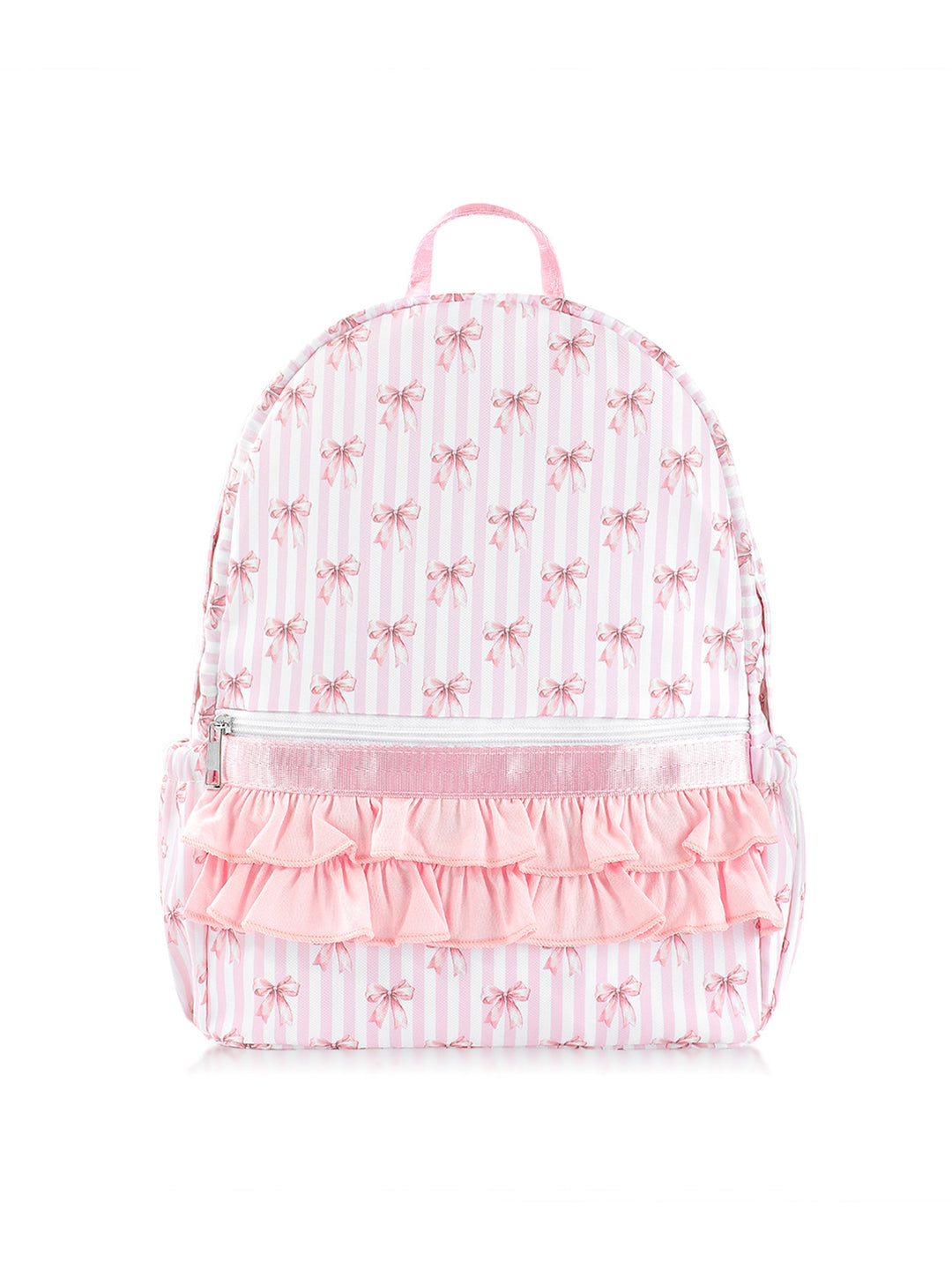 Pink Floral Lightweight Nylon Backpack with Ruffle Decoration