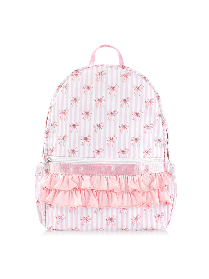 Pink Floral Lightweight Nylon Backpack with Ruffle Decoration