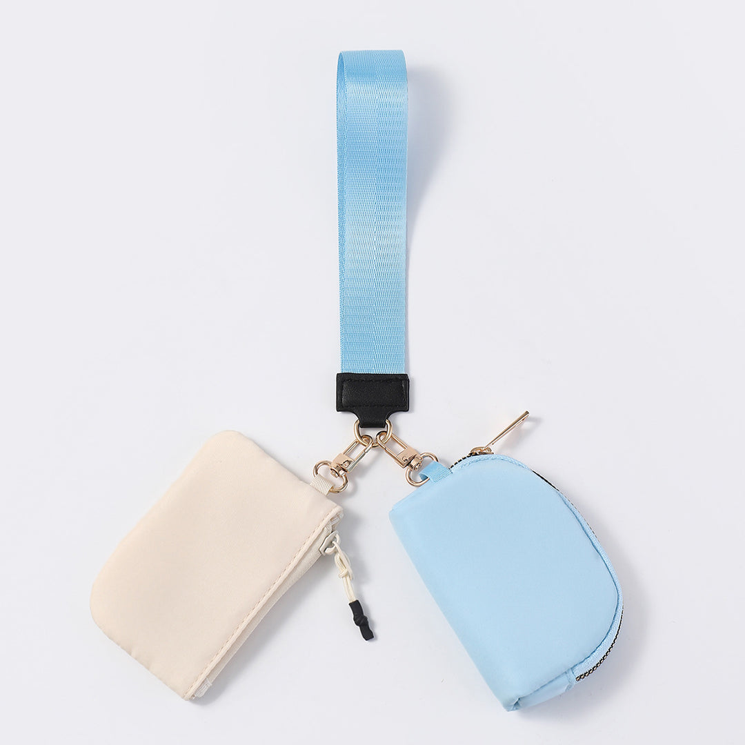 Dual Pouch Wristlet Portable Mini Coin Purse-blue
