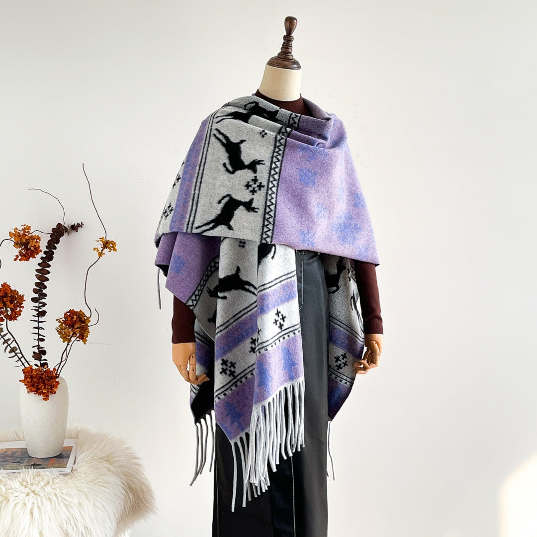 Snowflake deer jacquard shawl Christmas warm shawl scarf