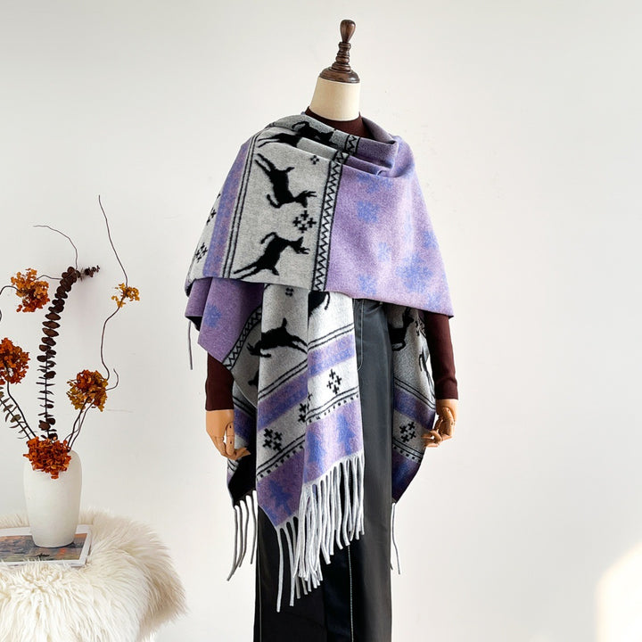 Snowflake deer jacquard shawl Christmas warm shawl scarf