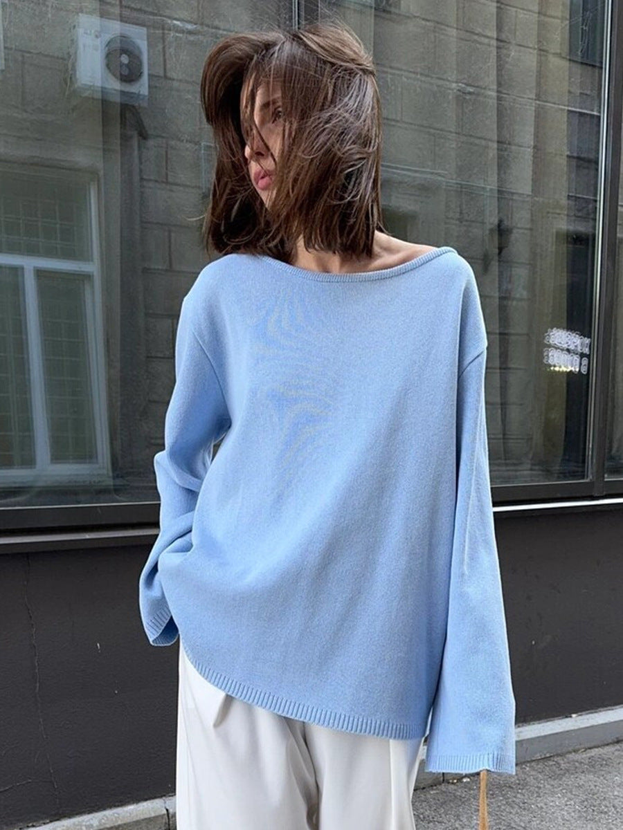 Pure cotton loose lazy backless knitted sweater