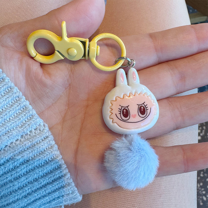 Labubu furry Ball mini keychain Bag Pendant Gift