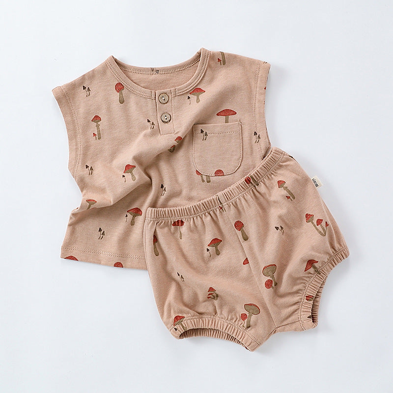 Summer boys girls pure cotton sleeveless top&short set