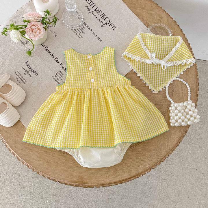 Baby girl summer cute duck yellow plaid romper sleeveless bodysuit