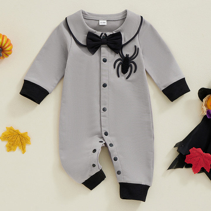 Baby gentleman style Halloween boy spider embroidery romper