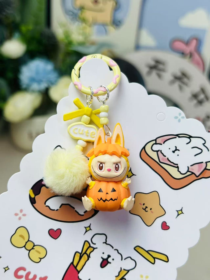Halloween pumpkin labubu keychain bag pendant