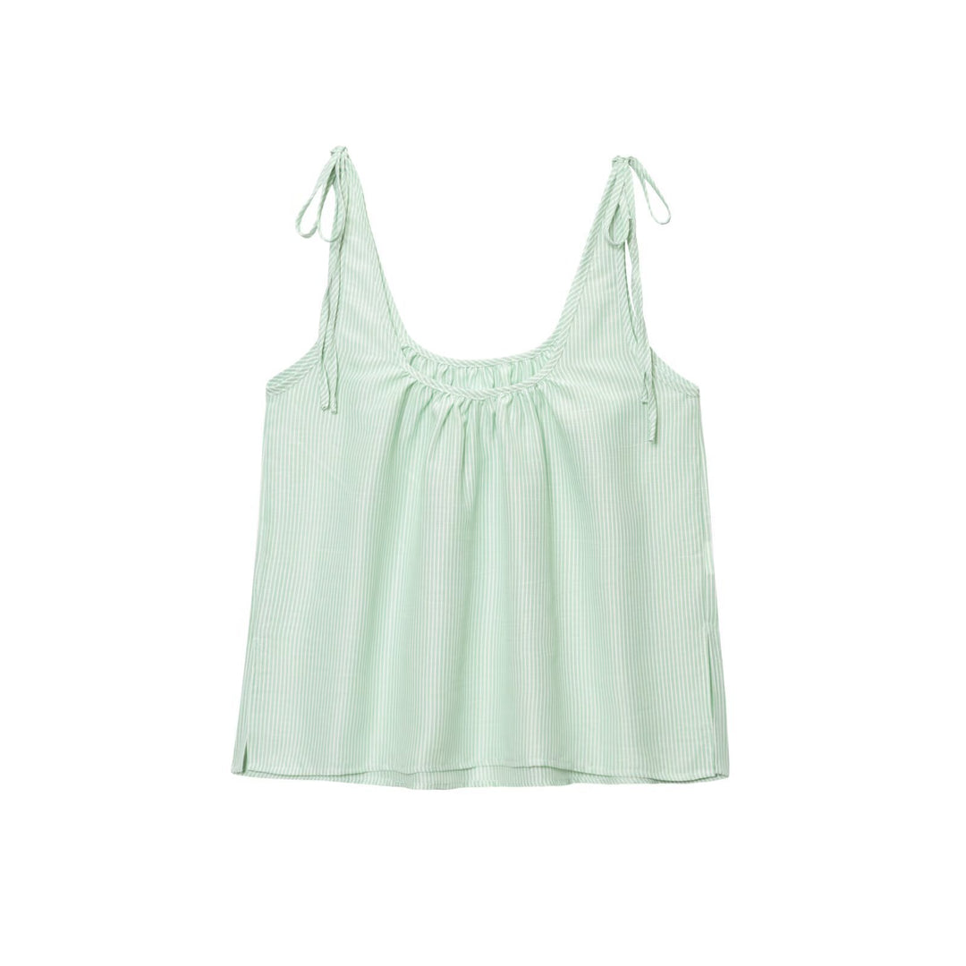 Striped crew neck camisole top&casual trousers set
