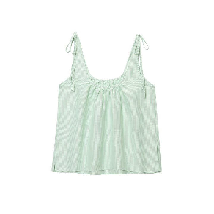 Striped crew neck camisole top&casual trousers set