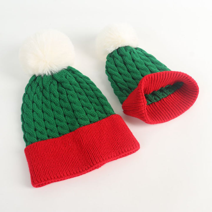 Parent-child Christmas warm knitted hat cable beanie