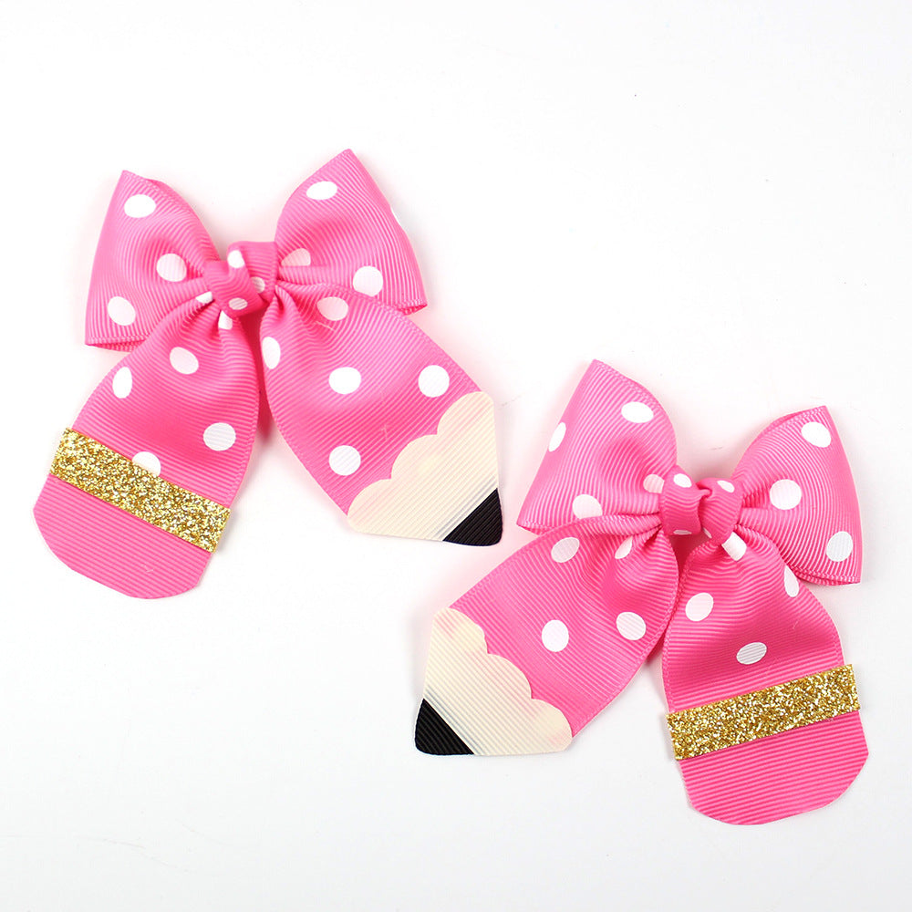 Back to school Polka dot Pencil bow hair clips