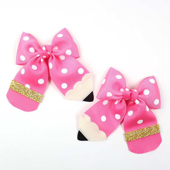 Back to school Polka dot Pencil bow hair clips