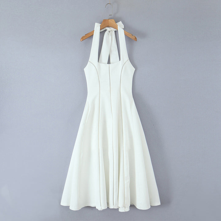 French retro elegant backless halter neck midi dress