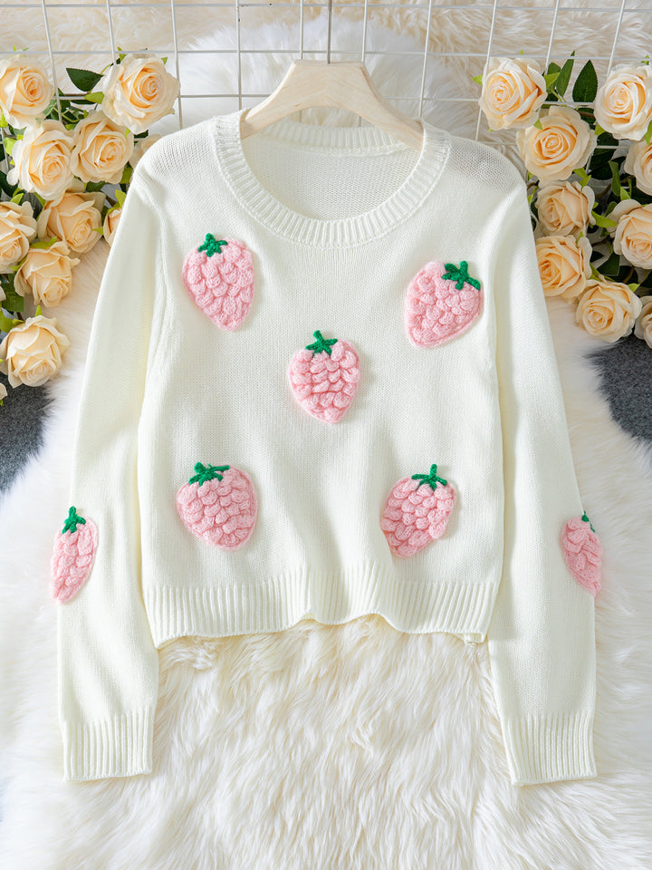 Sweet 3D strawberry women'sknitted sweater