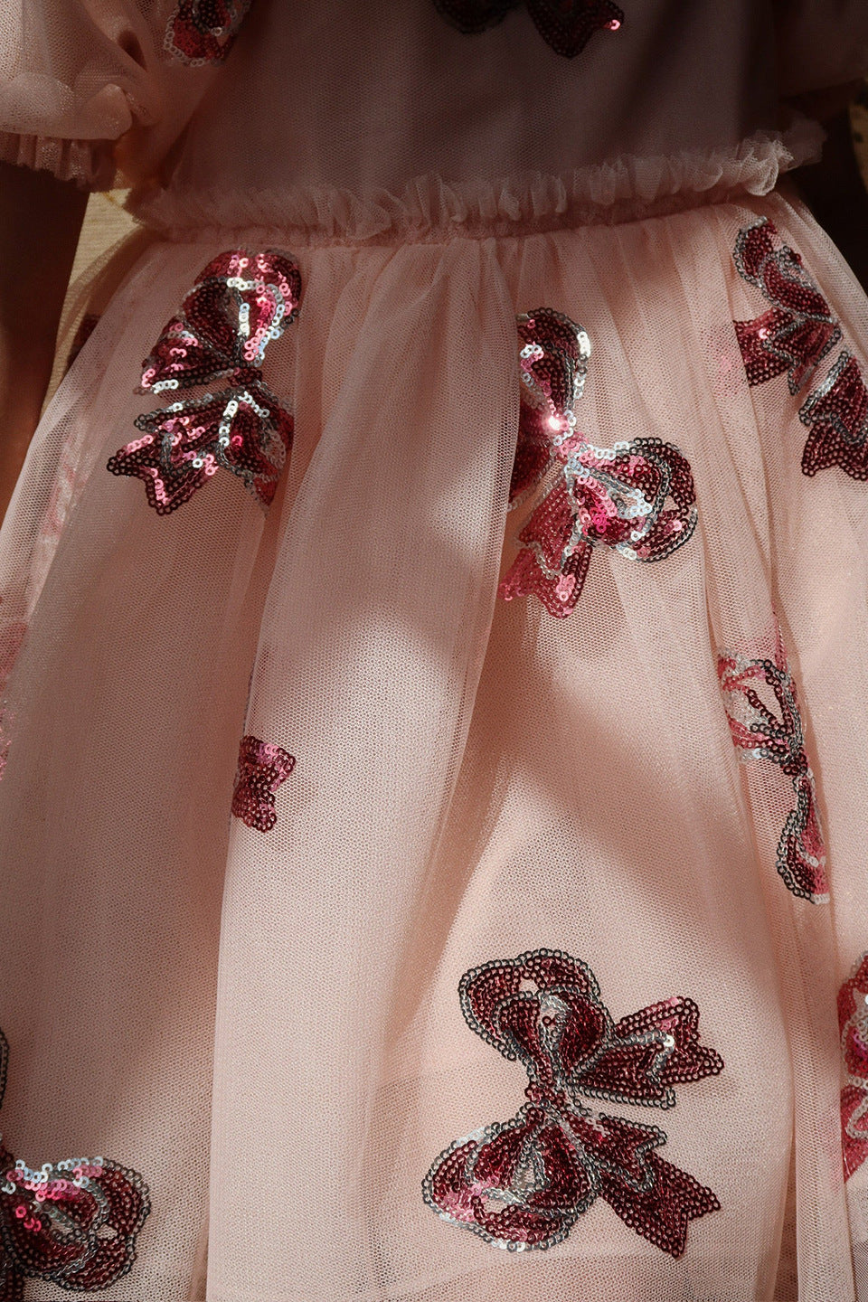 Pink sequin bow tutu puff dress for girls-preorder