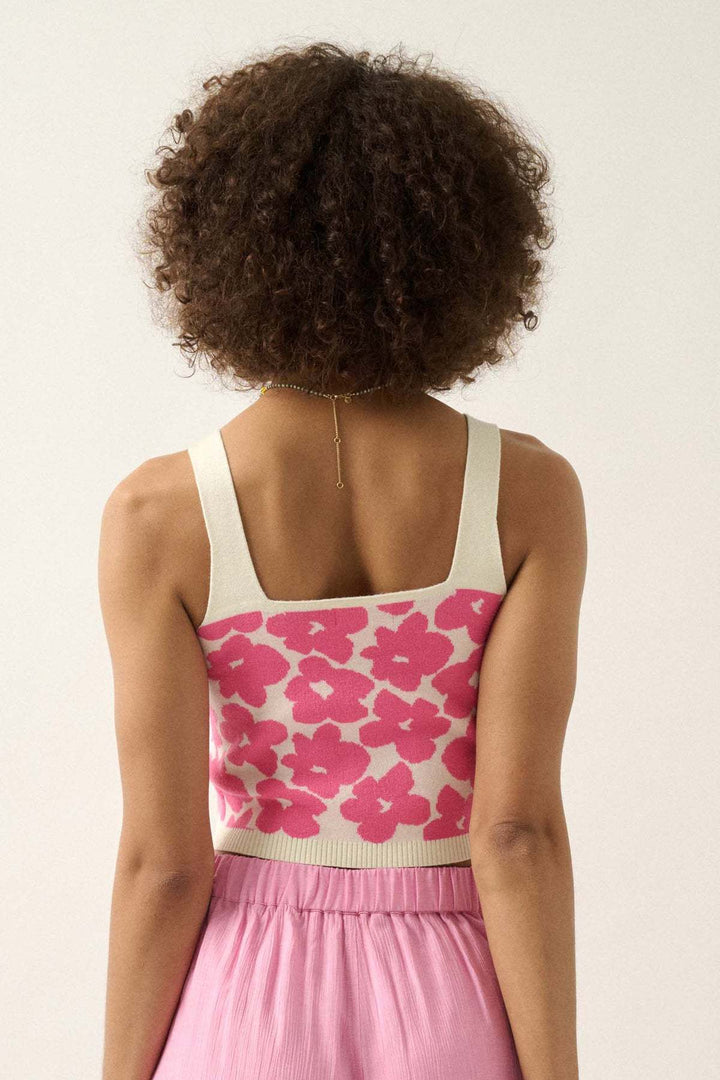 Summer flower jacquard knitted crop top
