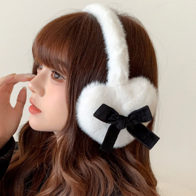 Bow deco heart-shaped plush earmuffs windproof Ear Warmer