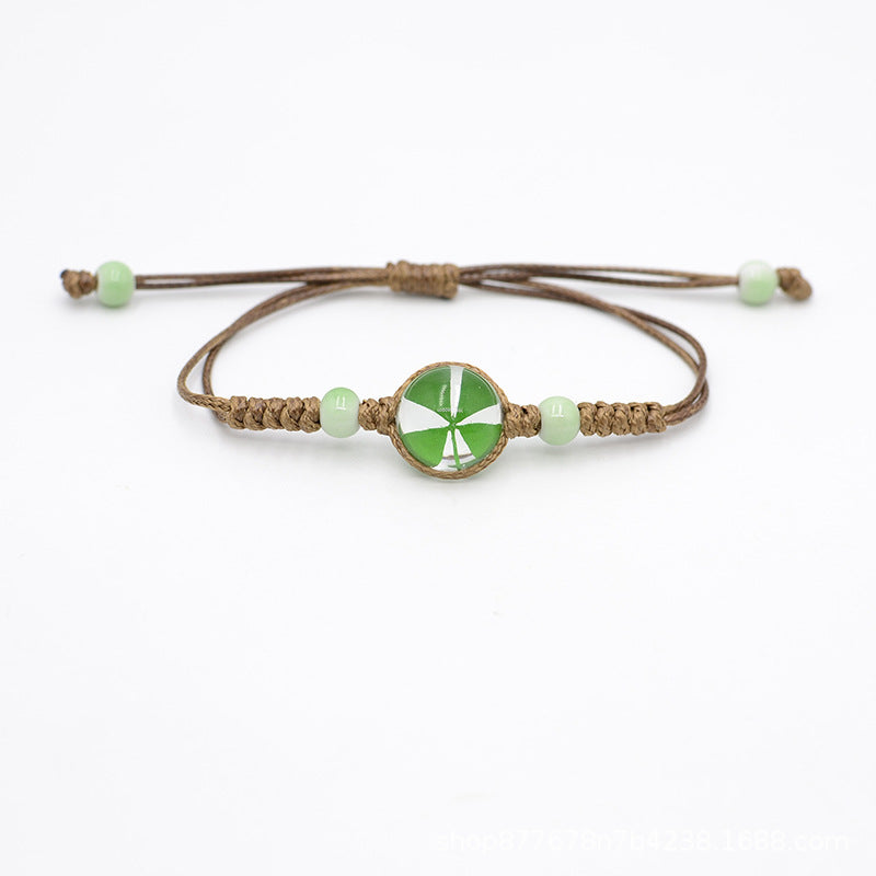 St. Patrick's Day braided beads clover bracelet