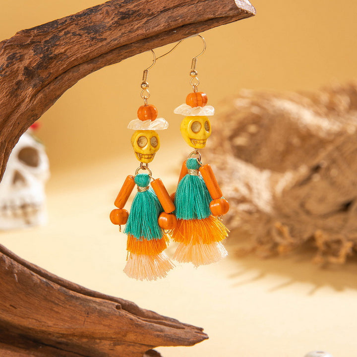 Halloween funny skull tassel rice bead earrings halloween gifts