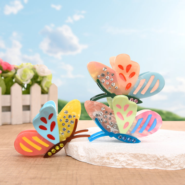 Butterfly acetate diamond hair shark clip