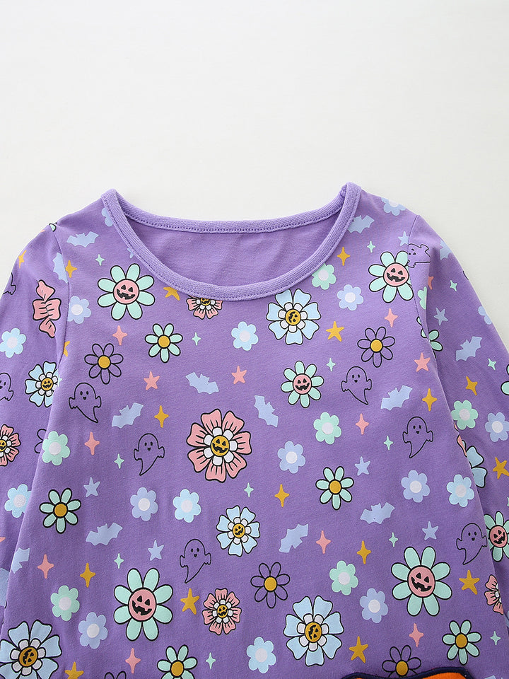 Halloween pumpkin patch long-sleeved dress for girls