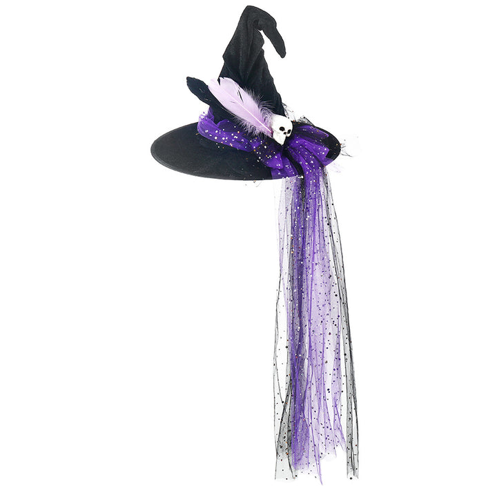 Halloween Mesh sequin Witch Hat with skull deco