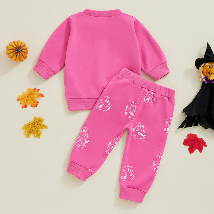 Halloween baby girl ghost print sweatshirt&pants 2pcs set