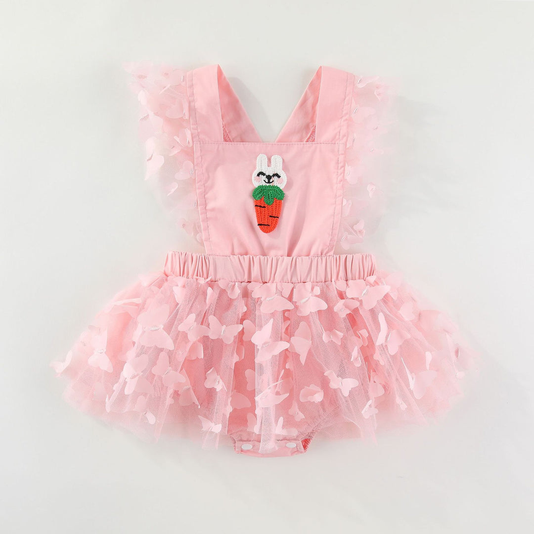 Easter bunny embroidered baby romper with butterfly mesh