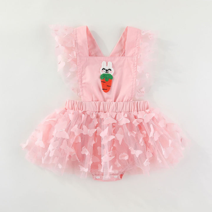 Easter bunny embroidered baby romper with butterfly mesh