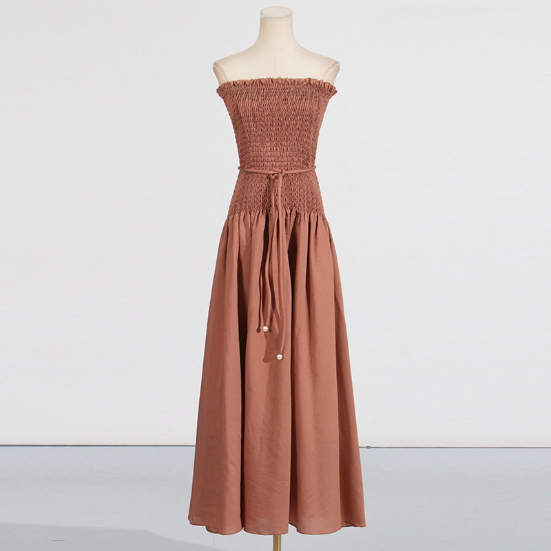 Sleeveless pleated lace-up high-end tube top dress