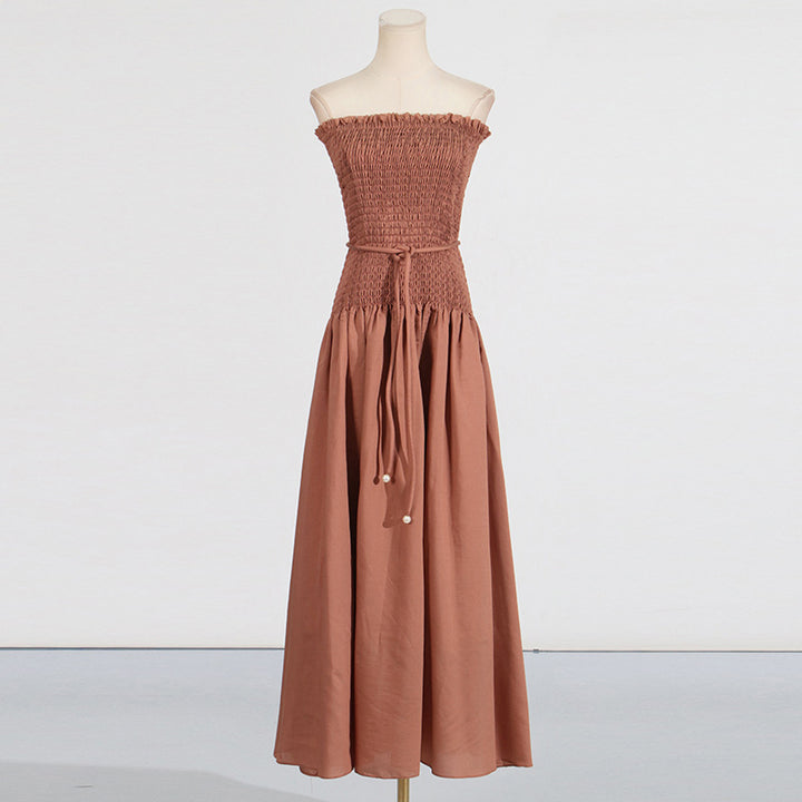 Sleeveless pleated lace-up high-end tube top dress