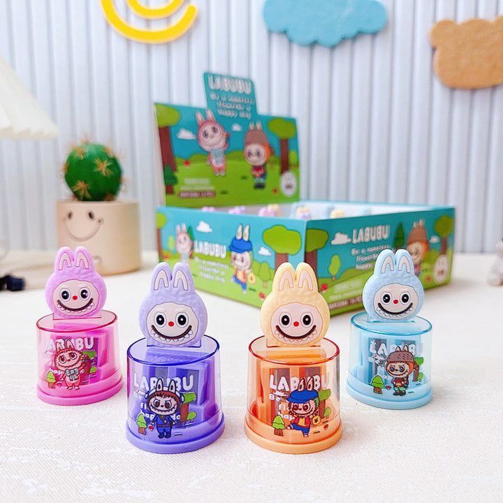 Cartoon labubu stitch double hole pencil sharpener-4pcs