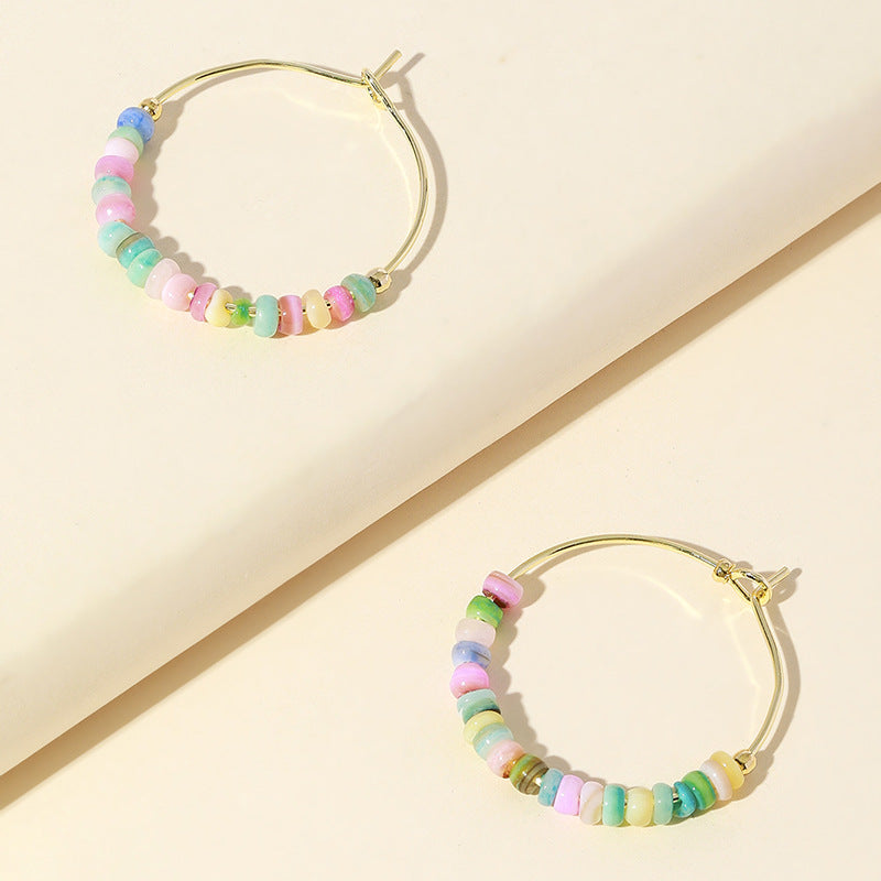 Beach Days Multi Bead Gold Hoop Earrings