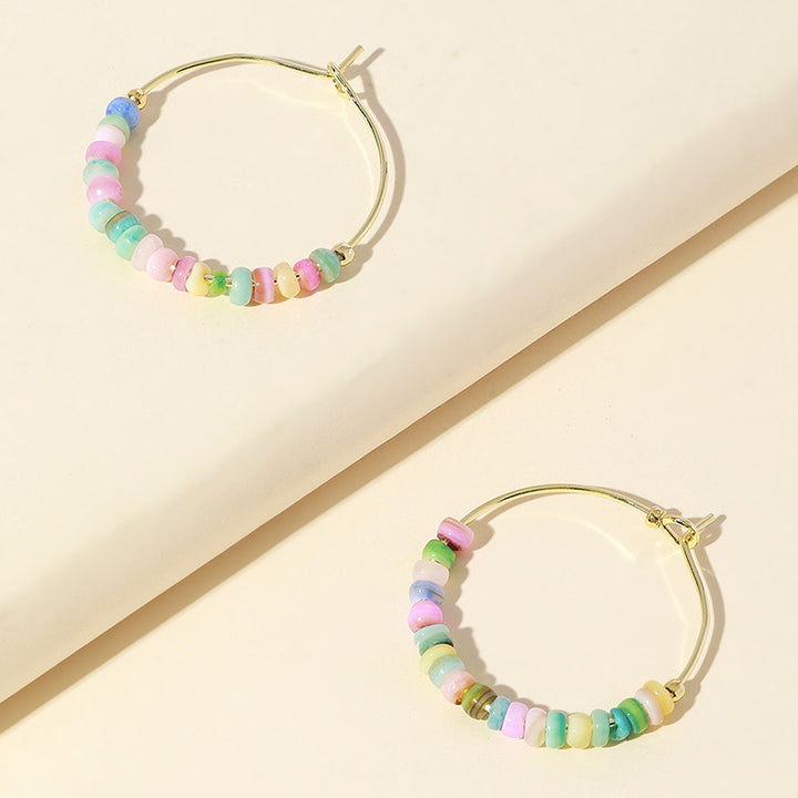 Beach Days Multi Bead Gold Hoop Earrings