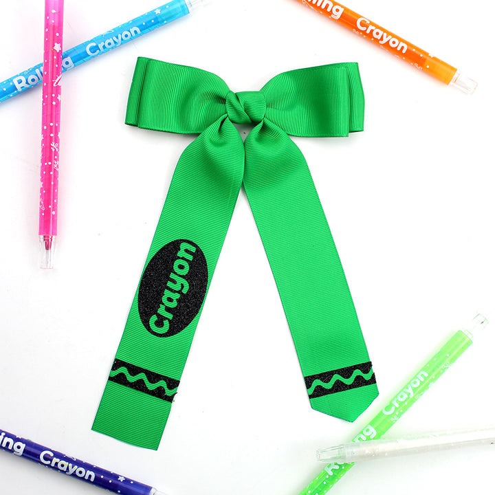 Back to school crayon  ribbon bow hair clips