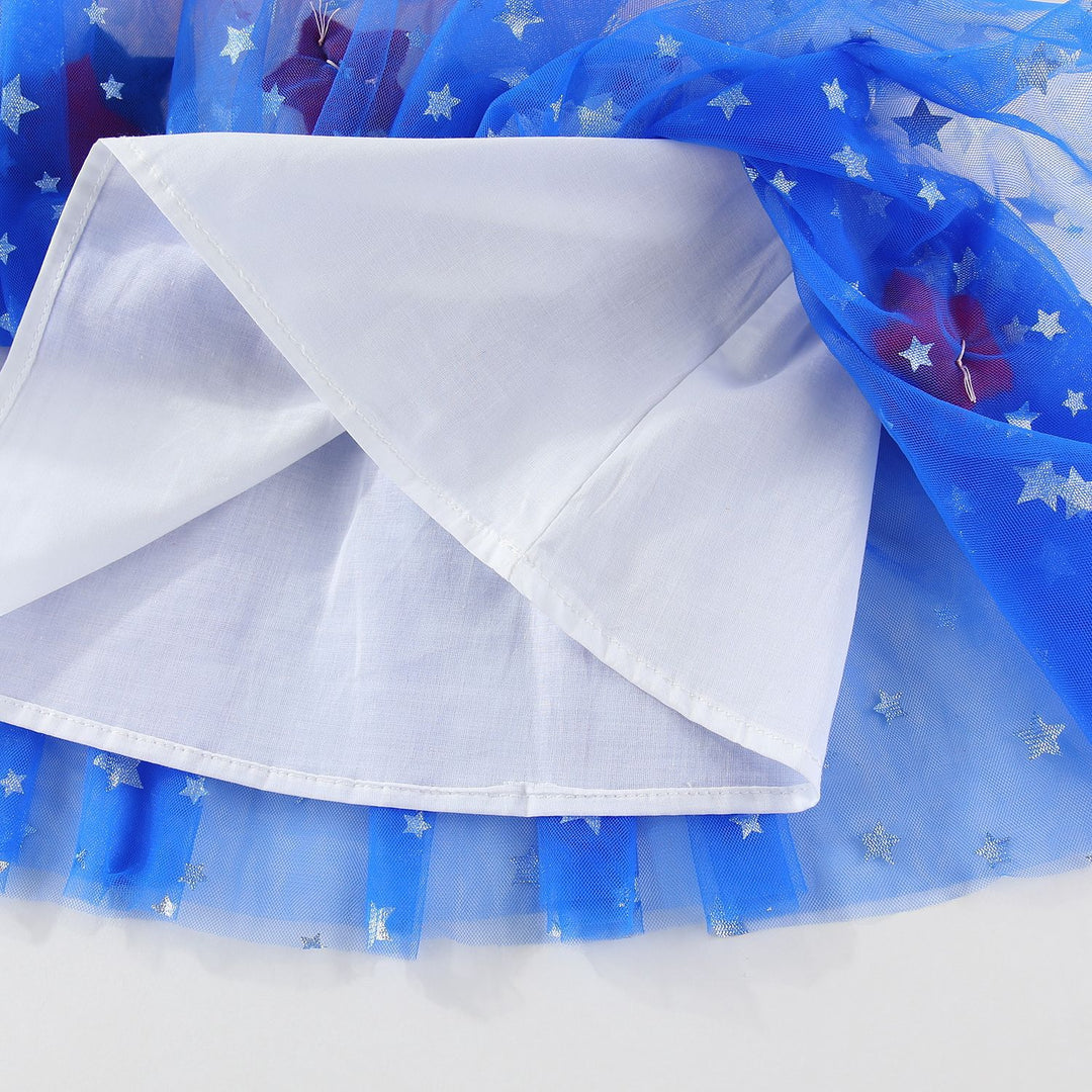 Girls'Glitter Stars Red White Blue mesh dress for 4th of July