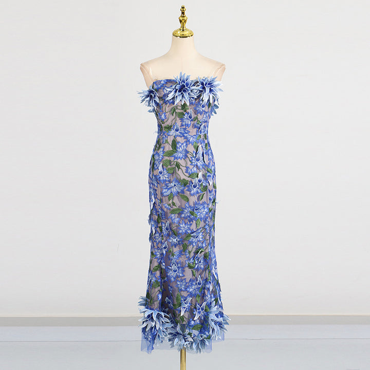 3D flower embroidery tube top dress banquet dress